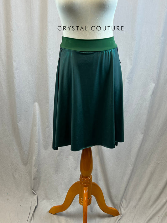 *Brand New* Metallic Dark Green High Slit Skirt with Moss Lycra Waistband