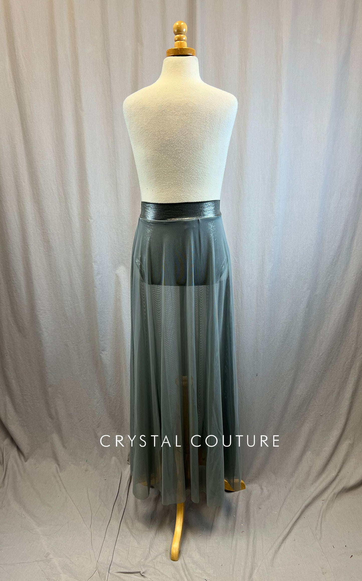 *Brand New* Metallic Grey Briefs with Long High Slit Mesh Skirt