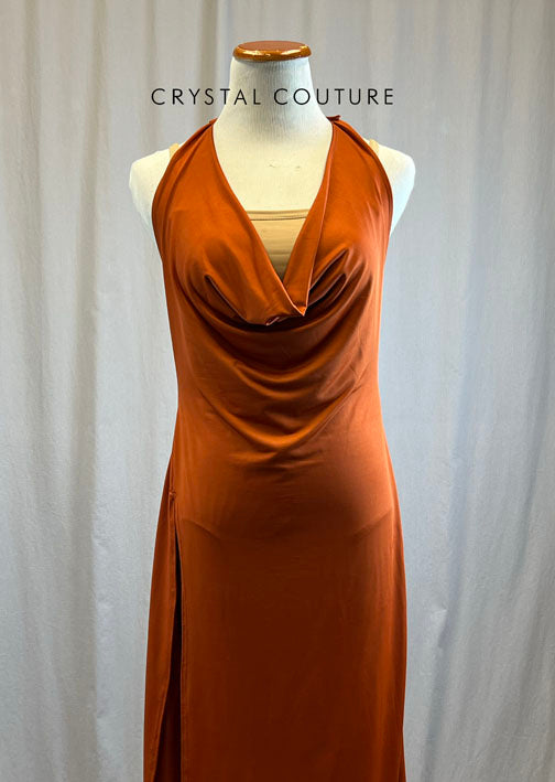 Burnt Orange Scoop Neck High Slit Dress