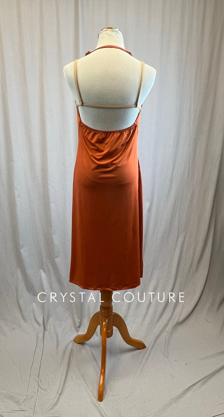 Burnt Orange Scoop Neck High Slit Dress