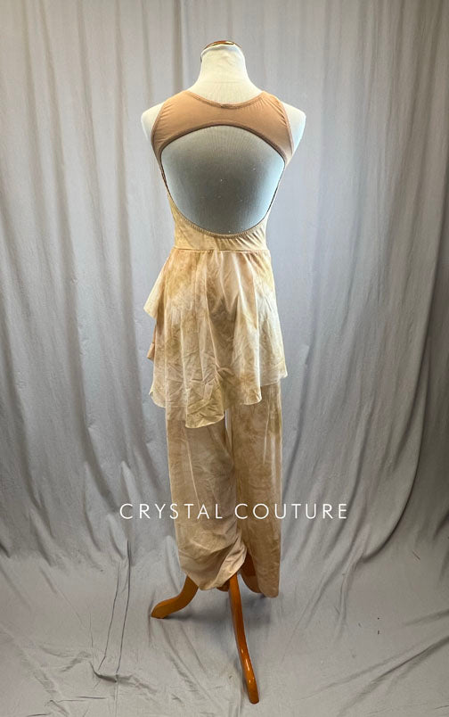 Ivory and Tan Marble Mesh Unitard with Attached Skirt