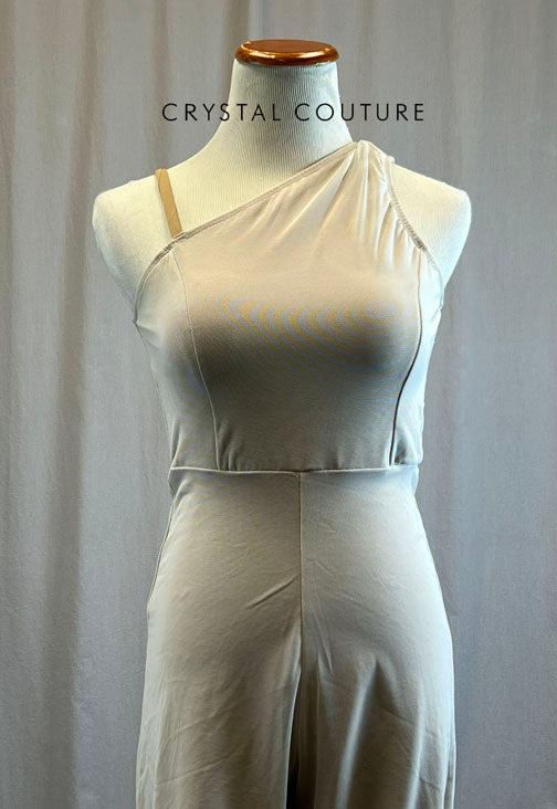 Stone Colored One Shoulder Double Lined Wide Leg Unitard