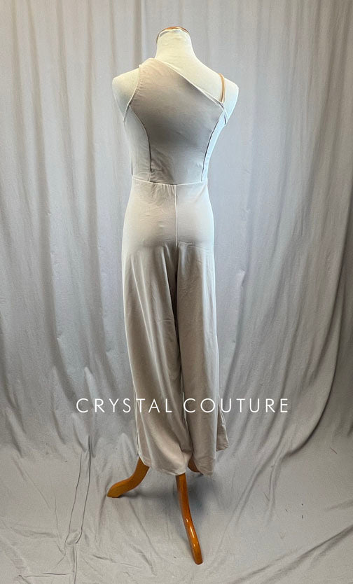 Stone Colored One Shoulder Double Lined Wide Leg Unitard