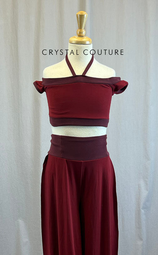 Maroon Two Toned Mesh Two Piece