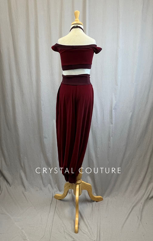 Maroon Two Toned Mesh Two Piece