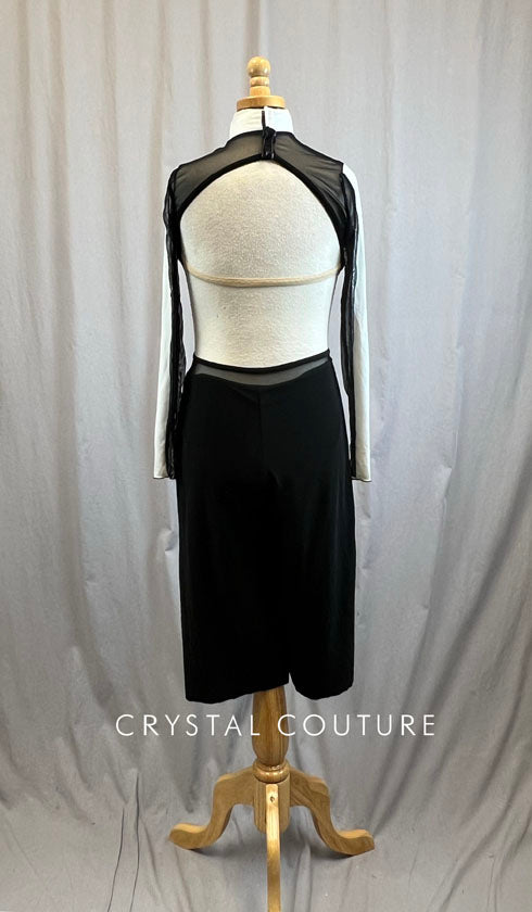 Black and White Unitard with Black Mesh Inserts