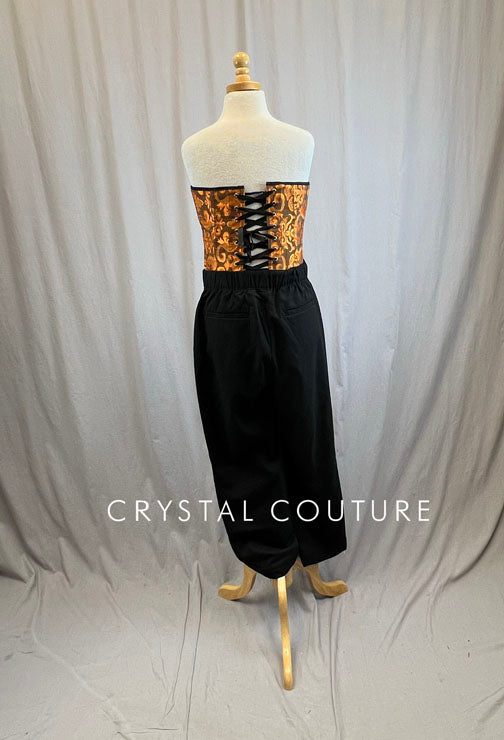 Orange Corset Top with Black Dress Pant