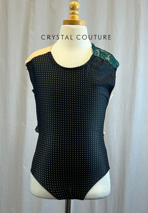 Custom Nude and Black Jersey Leotard with Metallic Evergreen Lace Strap