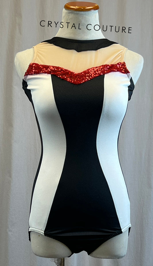 Black and White Stripe Leotard with Red Sequins
