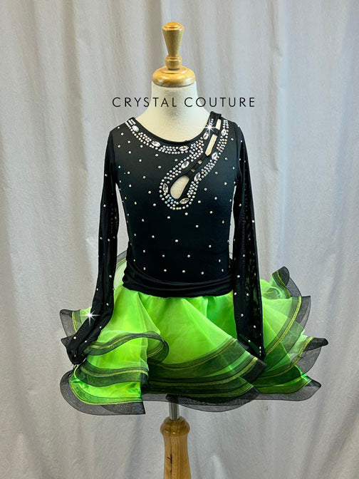 Black And Neon Green Lycra and Mesh Tutu -Rhinestones
