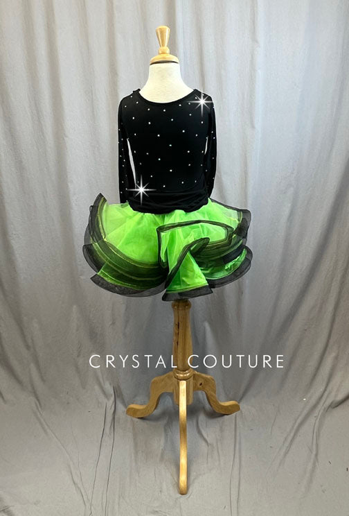 Black And Neon Green Lycra and Mesh Tutu -Rhinestones