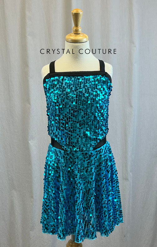 Mid Length Teal and Black Sequin Dress