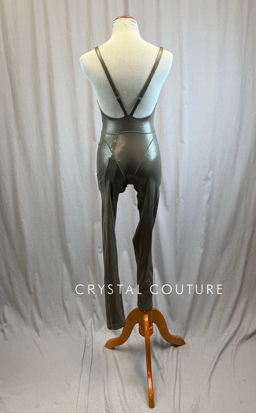Metallic Light Olive Mesh and Lycra Unitard