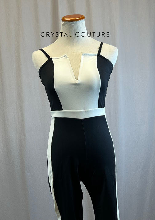 Black and White Lycra Unitard with Black Spaghetti Straps