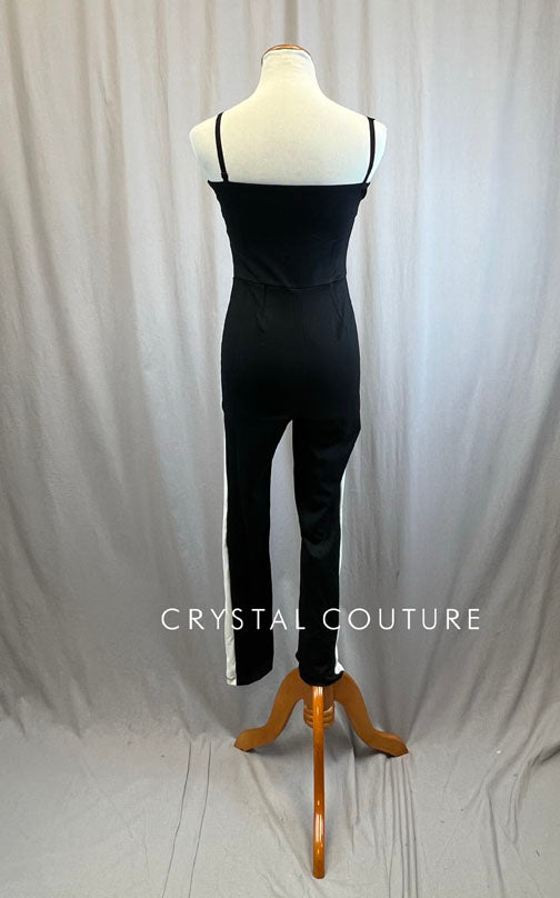Black and White Lycra Unitard with Black Spaghetti Straps