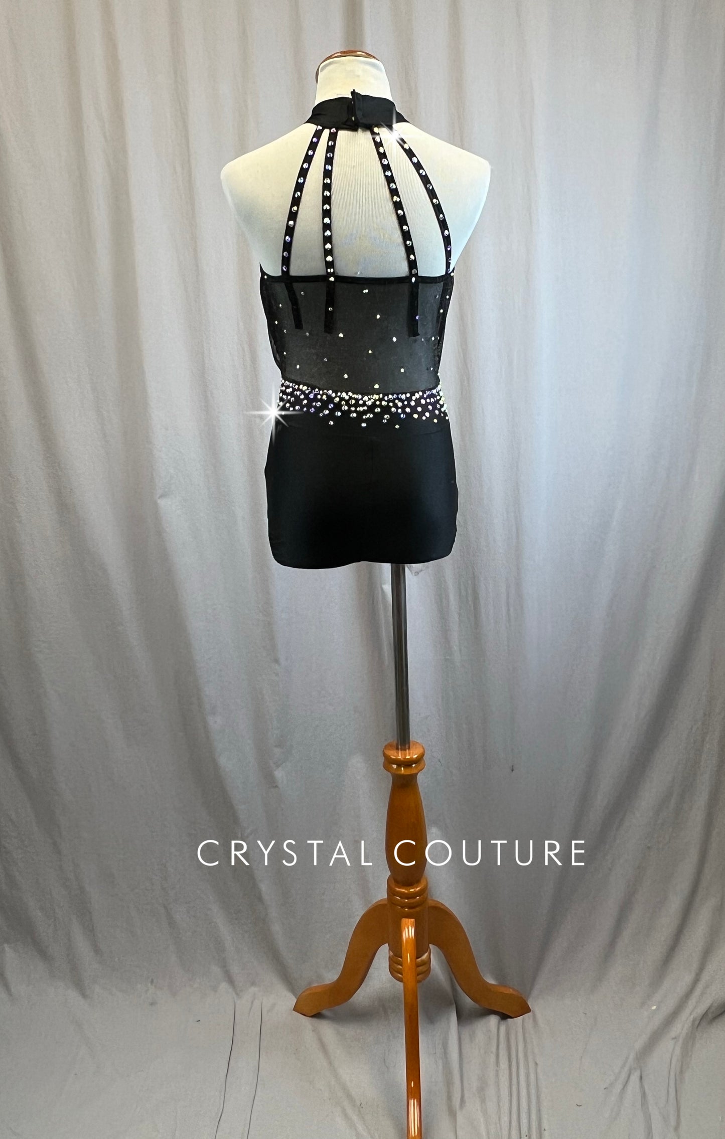 Custom Black and Purple Shimmer Mock Neck Leotard -Rhinestones