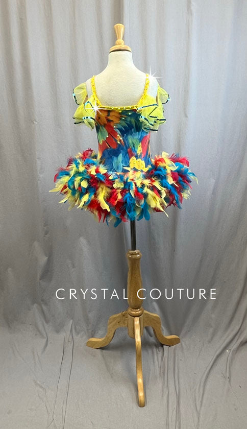 Yellow, Red, Blue Feather Tutu Dress -Rhinestones and Accessories