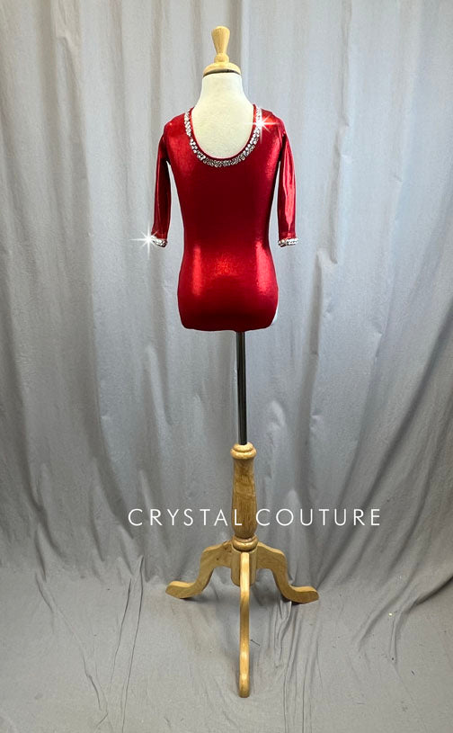 Metallic Red 3/4 Length Sleeve leotard -Rhinestones and Hair Piece
