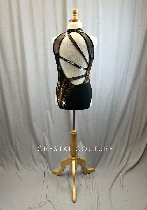 Custom Metallic Copper and Black Striped Leotard -Rhinestones