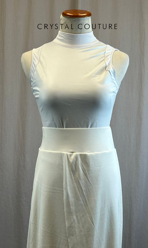 White Mock Neck Pleather Leotard and Pant Set