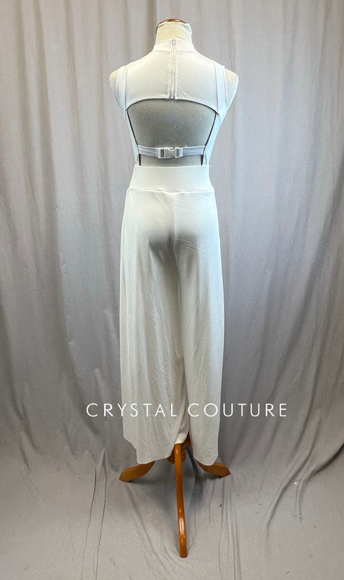 White Mock Neck Pleather Leotard and Pant Set