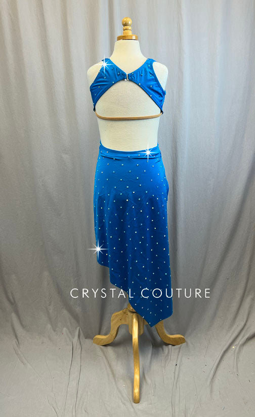 Deep Turquoise Sweetheart Fitted Asymmetrical Dress with High Slit -Rhinestones