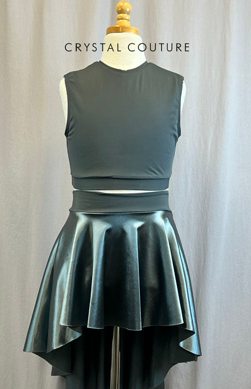 *Brand New* Slate Gray Lycra Top and Satin Asymmetrical Skirt Set