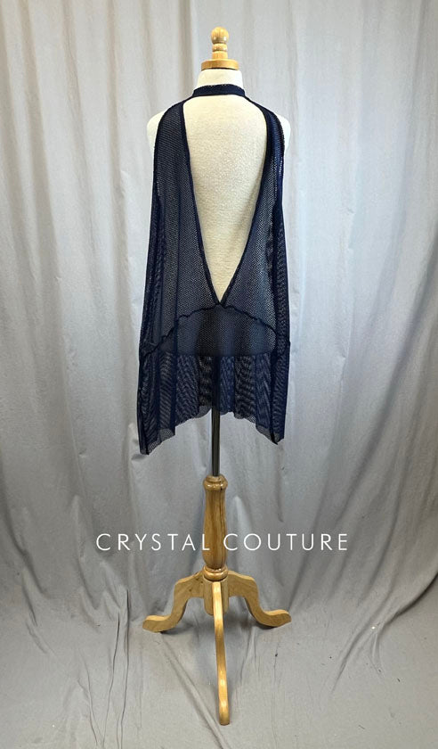 *Brand New* Navy Blue Fishnet Halter Tie Asymmetrical Dress