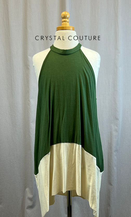 *Brand New* Olive Green and Beige Color Block Asymmetrical Dress