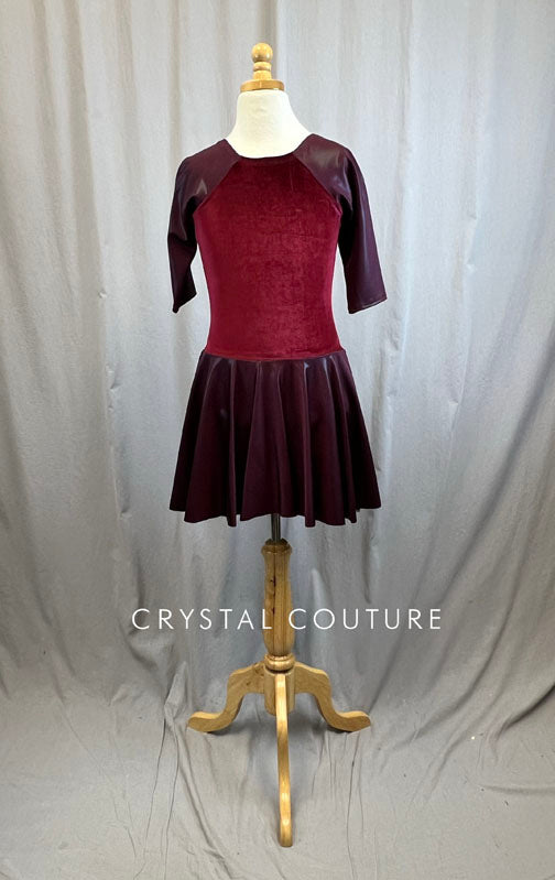 *Brand New* Burgundy Velvet 3/4 Length Sleeve Skating Dress
