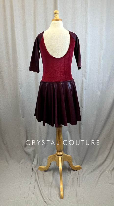 *Brand New* Burgundy Velvet 3/4 Length Sleeve Skating Dress
