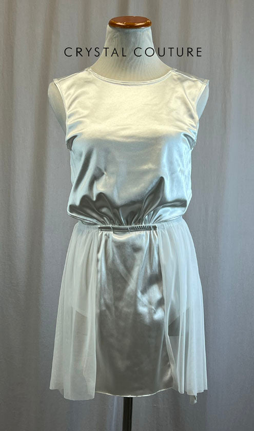 *Brand New* White Satin And Mesh Cut-Out Dress With Tie Back