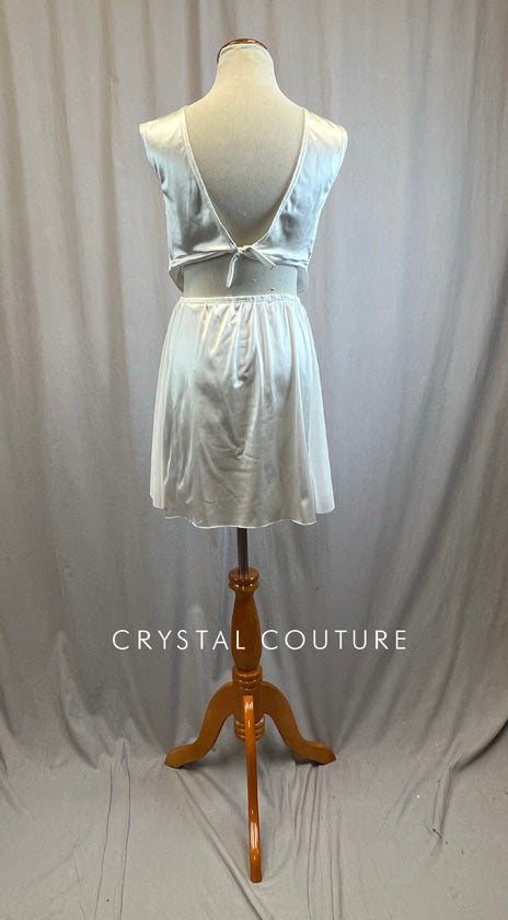 *Brand New* White Satin And Mesh Cut-Out Dress With Tie Back