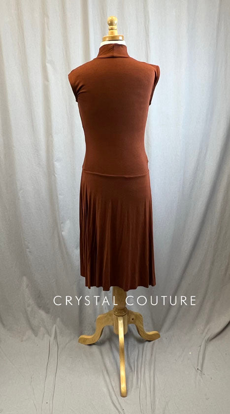 *Brand New* Rust Cotton Mock Neck Loose High Slit Dress