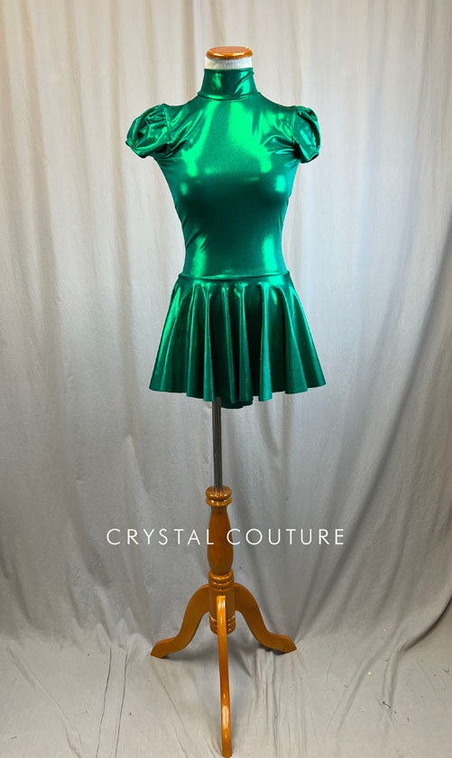 *Brand New* Metallic Emerald Mock Neck Cap Sleeve Dress