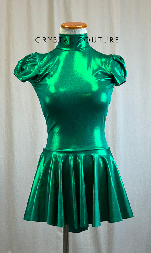 *Brand New* Metallic Emerald Mock Neck Cap Sleeve Dress