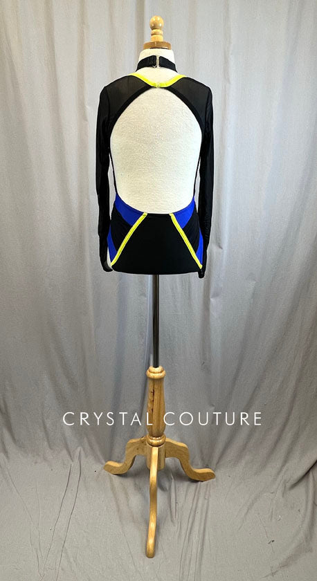 Black/Royal Blue/Neon Yellow Long Sleeve Leotard