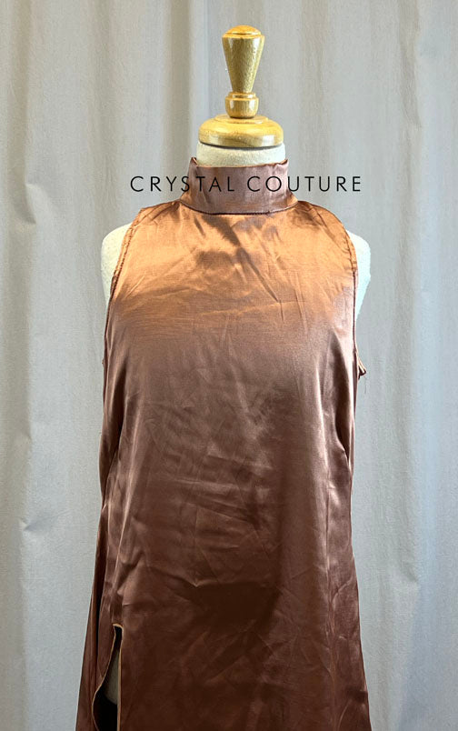Copper Mock Neck Long Satin Dress