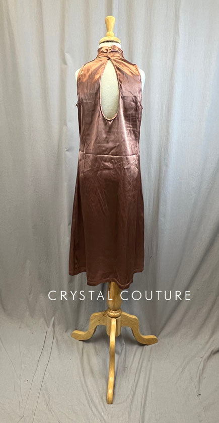 Copper Mock Neck Long Satin Dress