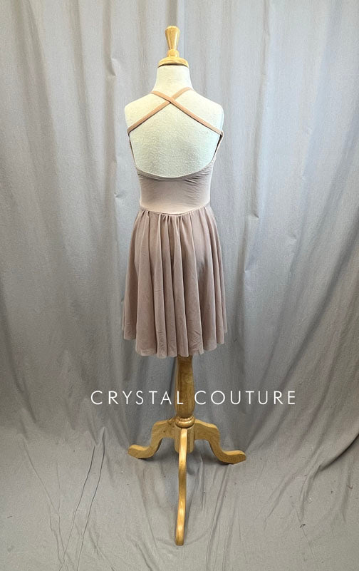 Custom Mauve Lycra and Mesh Spaghetti Strap Dress -Appliques, Accessories