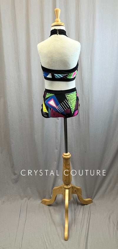 80s Style Halter Crop Top and Booty Shorts -Rhinestones