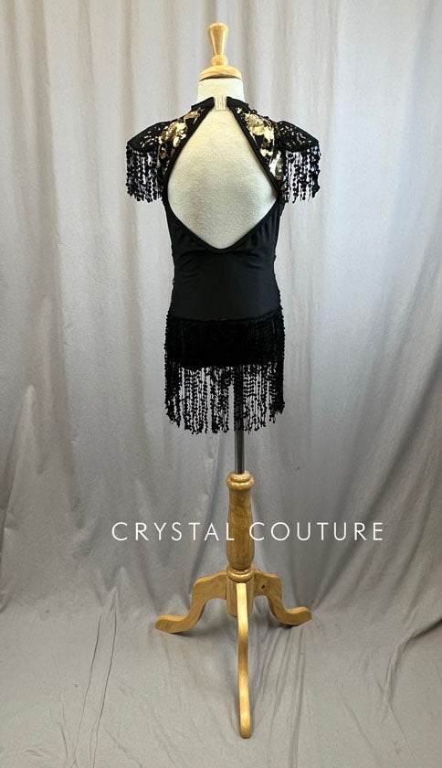 Black and Gold Sequin Flapper Dress -Headpiece