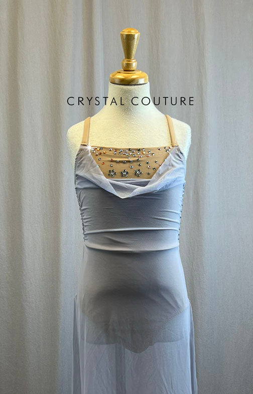 Nude Leotard with Pale Lavender Mesh Overdress- Rhinestones