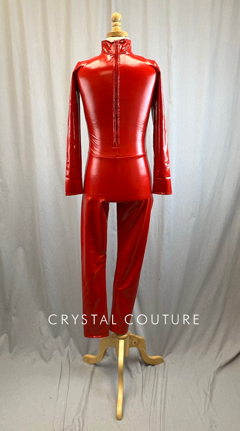 Red Latex Mock Neck Unitard