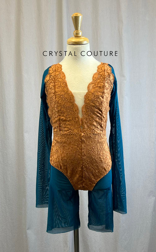 Custom Copper and Teal Lace Long Sleeve Biketard