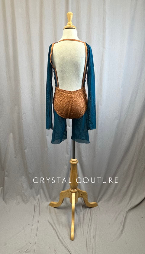 Custom Copper and Teal Lace Long Sleeve Biketard