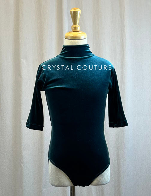 Dark Teal Velvet 3/4 Length Sleeve Leotard
