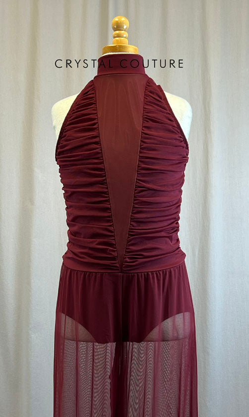 Maroon Ruched Mesh Unitard
