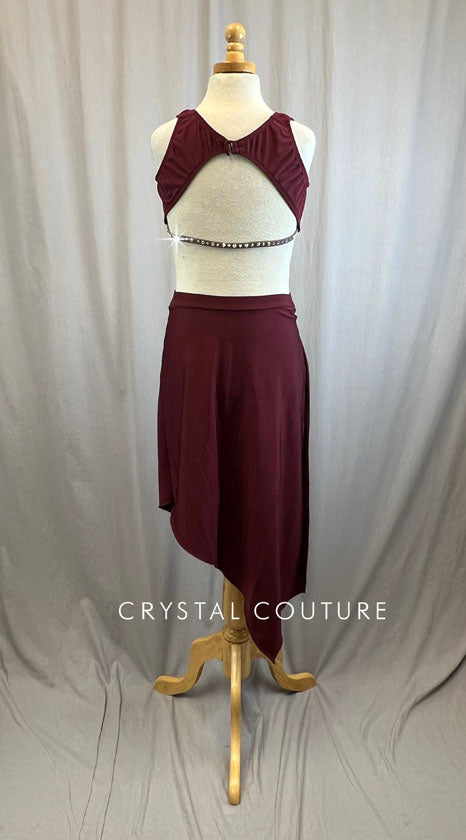 Maroon High Slit Dress -Rhinestones