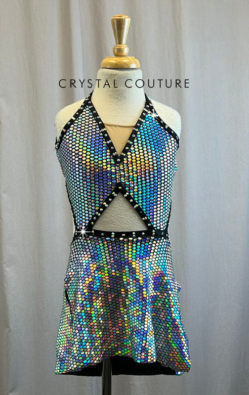 Custom Black and Silver Hologram AB Strappy Dress -Rhinestones